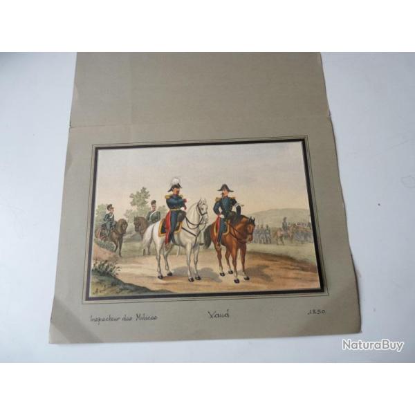 Lithographie originale A.V. ESCHER Inspecteur des milices Vaud militaire