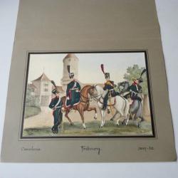 Lithographie originale A.V. ESCHER cavalerie Fribourg militaire