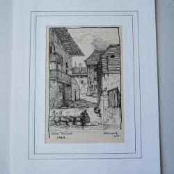 Dessin original a l'encre  Vieux Troinex  1923