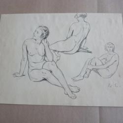 Dessin original Édouard ELZINGRE Étude Femme nue