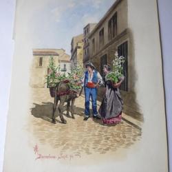 Peinture aquarelle Barcelone 1896 Espagne Espagne