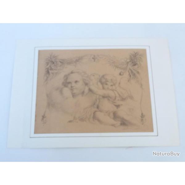 Dessin original Angelots XIXe sicle religion