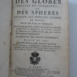 Livre L'usage des globes céleste et terrestre cosmographie 1717