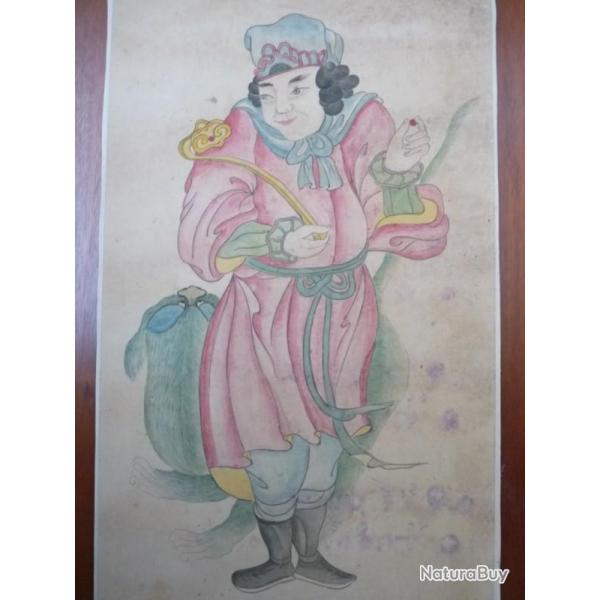Ancien Dessin original  l'encre rehauss en couleurs Japon Chine Asie