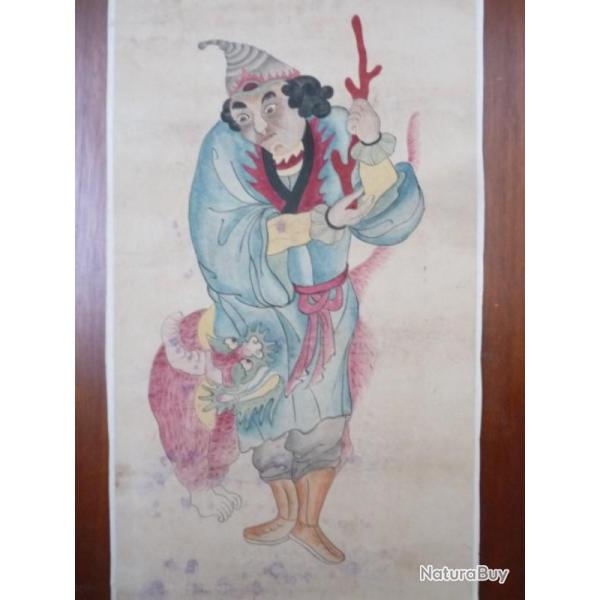 Ancien Dessin original  l'encre rehauss en couleurs Japon Chine Asie