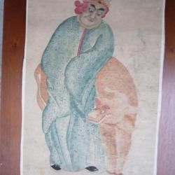 Ancien Dessin original à l'encre rehaussé en couleurs Japon Chine Asie