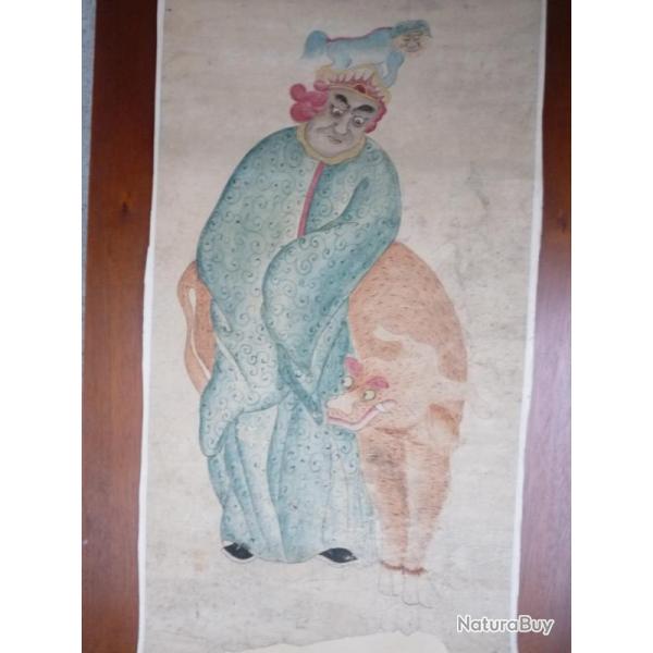 Ancien Dessin original  l'encre rehauss en couleurs Japon Chine Asie