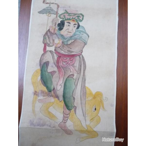 Ancien Dessin original  l'encre rehauss en couleurs Japon Chine Asie