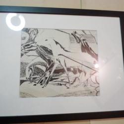 Dessin original Noël MARTINETTI 1950 chevaux course Sulky