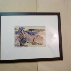 Dessin original Noël MARTINETTI 1950 chevaux de cirque tableau peinture