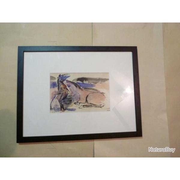 Dessin original Nol MARTINETTI 1950 chevaux de cirque tableau peinture