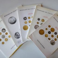 Ensemble Catalogue Vente aux Enchères Numismatique Monnaies