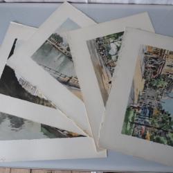 Lithographie HENRY années 1950 vues de Paris Dessin