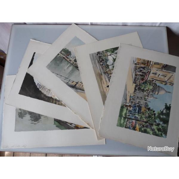 Lithographie HENRY annes 1950 vues de Paris Dessin