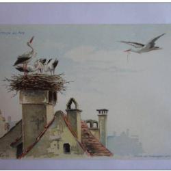 CPA illustrée HAAS Lithographie de Strasbourg Cigogne