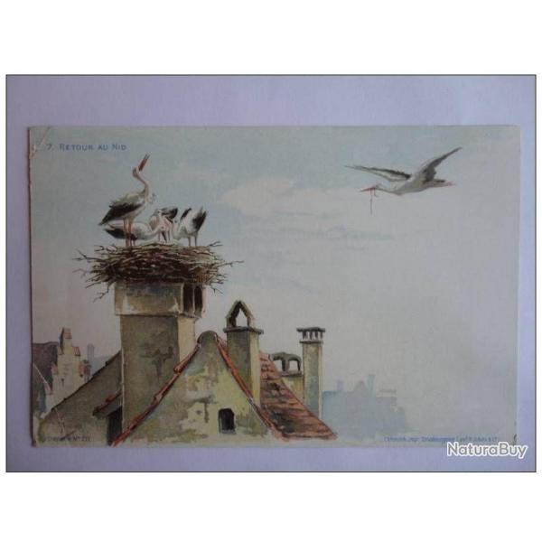 CPA illustre HAAS Lithographie de Strasbourg Cigogne