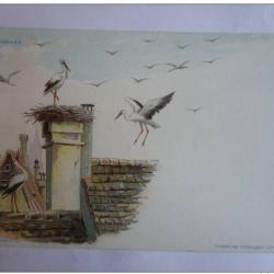CPA illustrée HAAS Lithographie de Strasbourg Cigogne