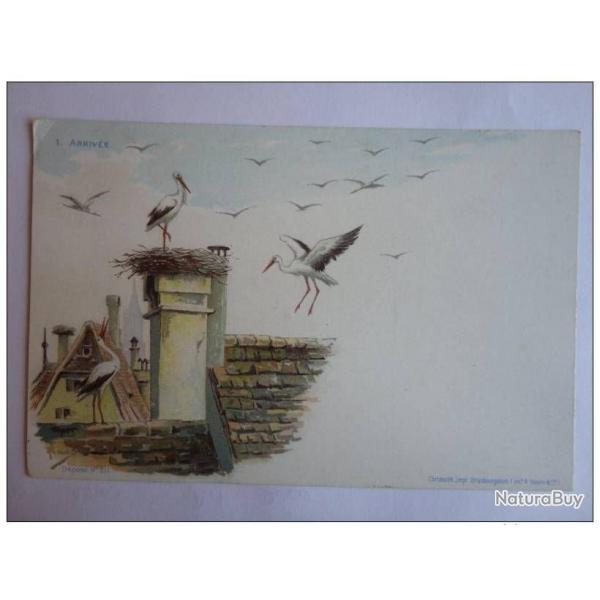 CPA illustre HAAS Lithographie de Strasbourg Cigogne