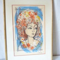 Lithographie Étude jeune fille 1966 René VILLIGER
