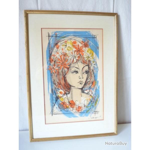 Lithographie tude jeune fille 1966 Ren VILLIGER