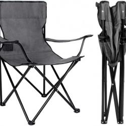 TOP ENCHERE - Chaise pliante gris avec porte gobelet - Camping, pêche, etc. LIVRAISON GRATUITE