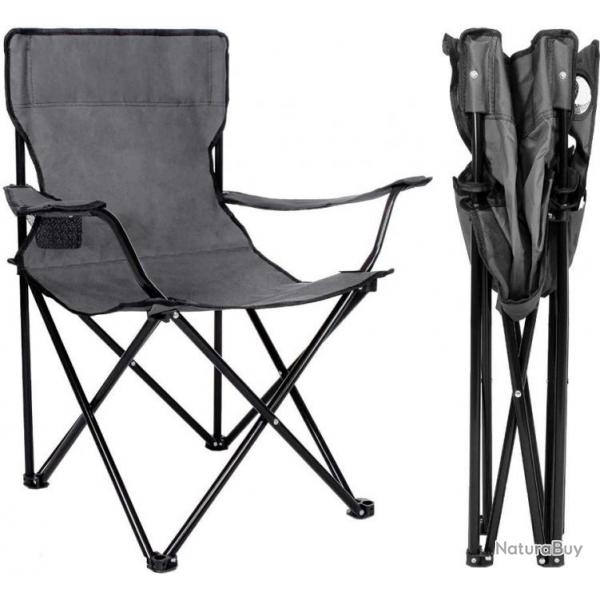 TOP ENCHERE - Chaise pliante gris avec porte gobelet - Camping, pche, etc. LIVRAISON GRATUITE