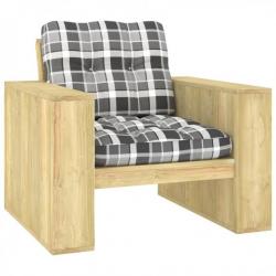 Chaise de jardin et coussins carreaux gris Bois de pin imprégné 3065755