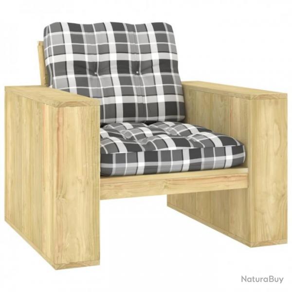 Chaise de jardin et coussins carreaux gris Bois de pin imprgn 3065755