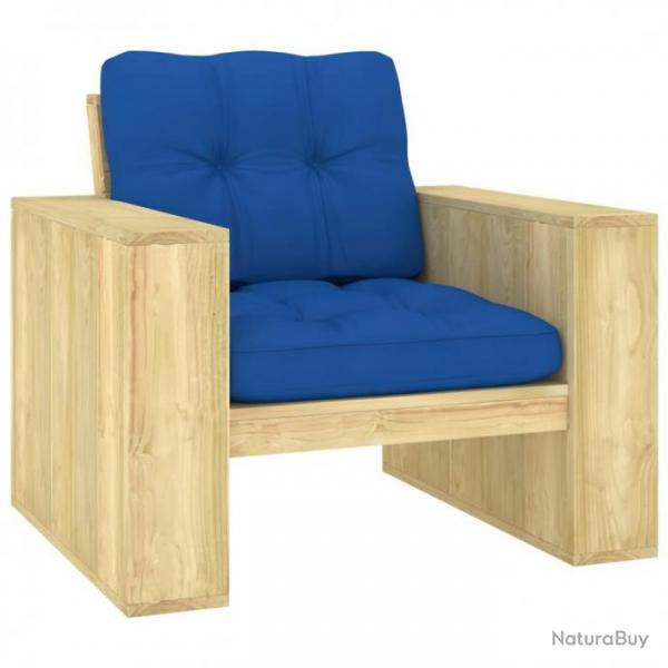Chaise de jardin avec coussins bleu royal Bois de pin imprgn 3065751