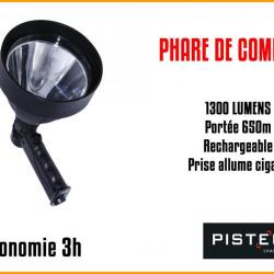 PHARE DE COMPTAGE PISTEURS LED 1300 NOIR 1300LM PORTÉE 650M RECHARGEABLE