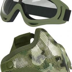 TOP ENCHERE - Ensemble lunettes + masque de protection airsoft vert armée - Livraison rapide