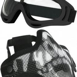 Ensemble lunettes + masque de protection airsoft noir crâne - Livraison rapide et gratuite
