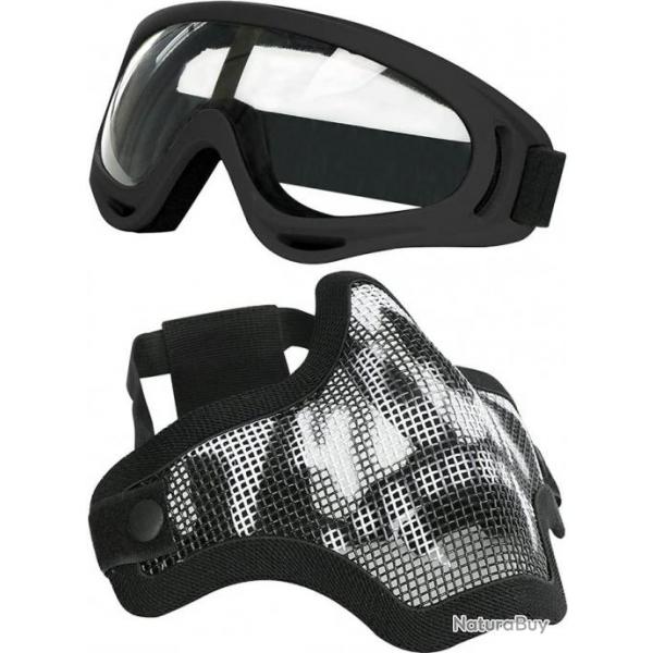 Ensemble lunettes + masque de protection airsoft noir crne - Livraison rapide et gratuite