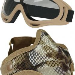 TOP ENCHERE - Ensemble lunettes + masque de protection airsoft TAN camouflage - Livraison rapide