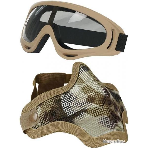 Ensemble lunettes + masque de protection airsoft TAN camouflage - Livraison rapide et offerte