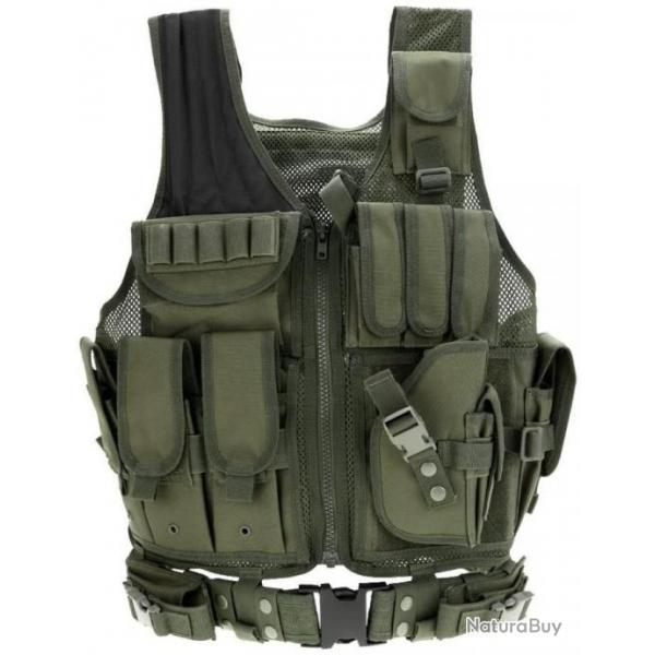 Gilet tactique militaire vert arme - Airsoft, chasse, etc. - Livraison rapide et offerte