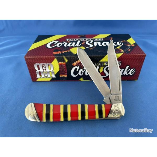 Couteau Rough Ryder Trapper Coral Snake Lames Acier 440 Manche ABS RR2281