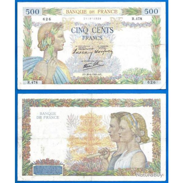 France 500 Francs 1940 20 Juin Grand Billet La Paix Franc Frc Frcs