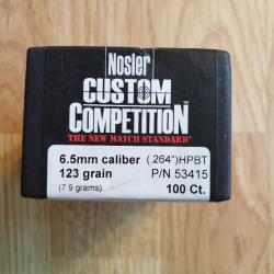 6.5mm ogives Nosler custom competition 123gr 100 pcs