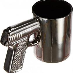 TOP ENCHERE - Mug revolver argenté 16 x 10 cm  - Design original - Livraison gratuite et rapide