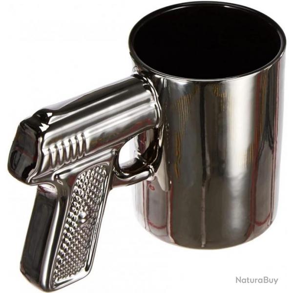 TOP ENCHERE - Mug revolver argent 16 x 10 cm  - Design original - Livraison gratuite et rapide