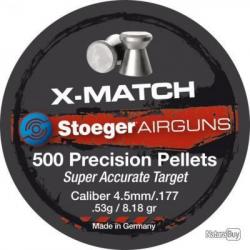 2 Boites Stoeger de 500 plombs X-match 4,5mm - 0,53g plate