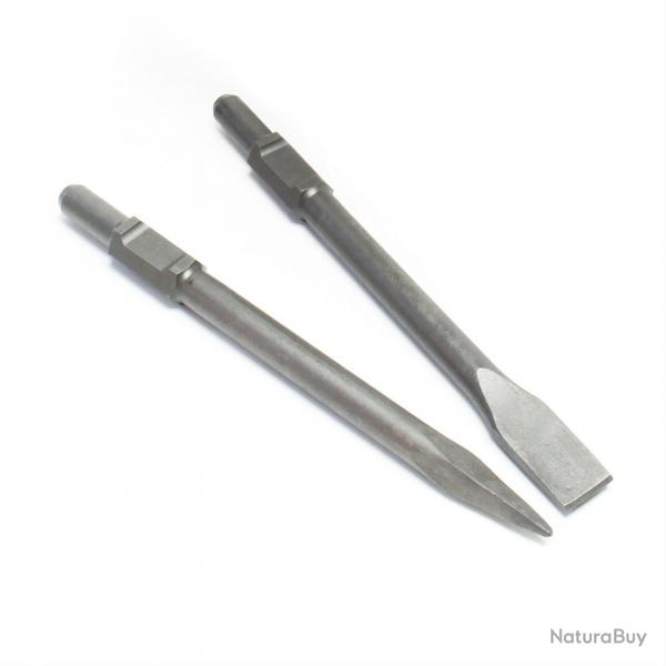 Jeu de burin plat et pointu pour marteau de dmolition diamtre 25mm 2 pices 16_0002582