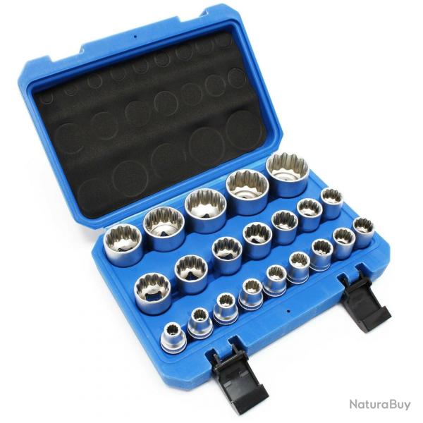 Coffret jeu de douilles 1/2" (12,7mm) 21-pcs 8-36mm cannelure embouts cl 16_0002259