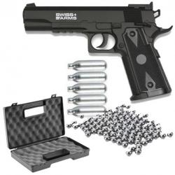 Promotion Pistolet 4.5mm P1911 MATCH 20 BBs SWISS ARMS + Mallette + 500 Billes + Co²