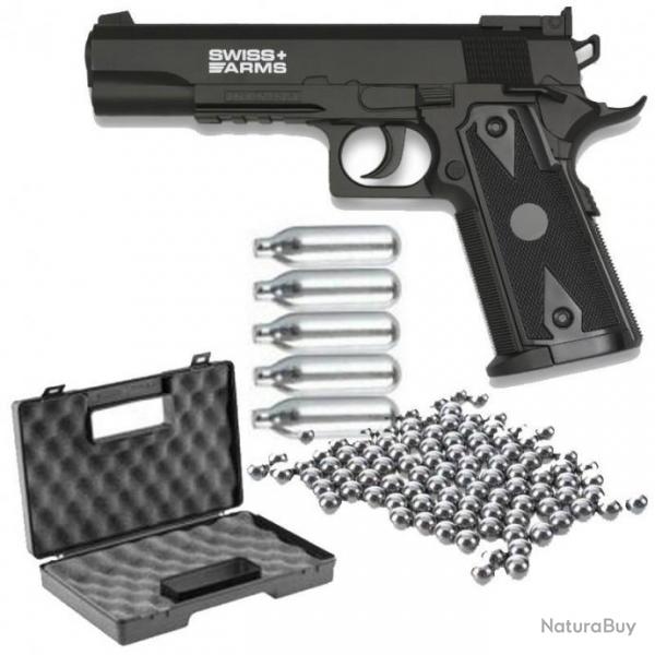 Promotion Pistolet 4.5mm P1911 MATCH 20 BBs SWISS ARMS + Mallette + 500 Billes + Co