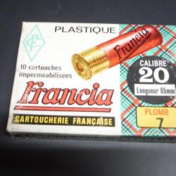 1 boite carton de 10 munitions Francia calibre 20/65 mm plombs n°7