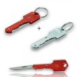 Couteau de Poche Pliant Porte-clé - Lot de 2 - Argent et Rouge - Couteaux Porte clé avec anneau