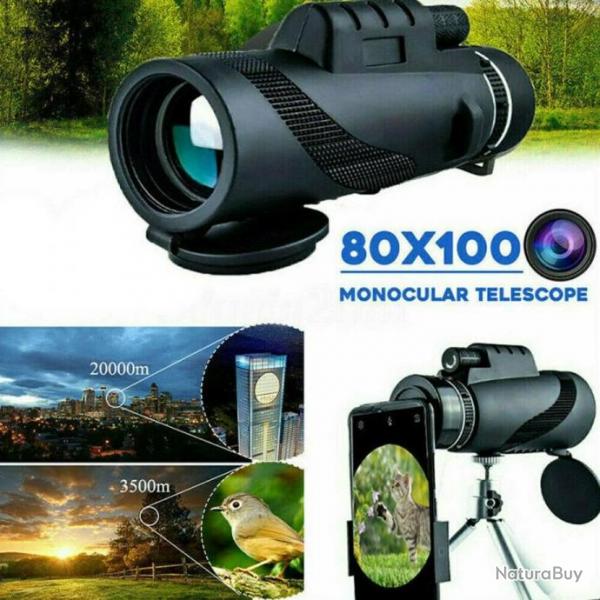 80x100 HD Tlescope Monoculaire Nocturne Etanche Camping Vision Jour et Nuit Camping en Plein Air