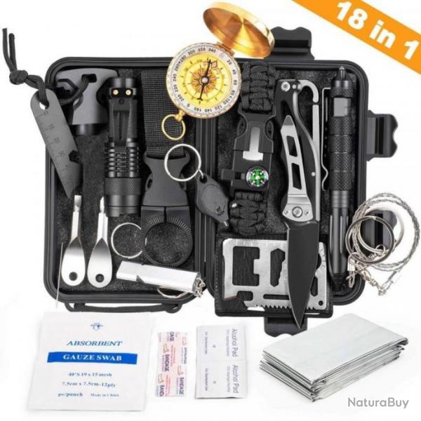 Kit Survie Tactique Multi-Fonction 18 en 1 voyage Defense Camping Premiers Secours Activits SOS